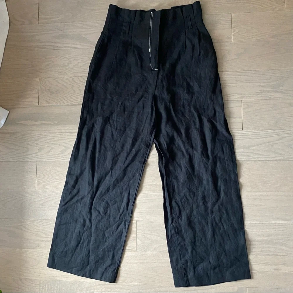 Zara Black High-Waist Paperbag Wide-Leg Pants - Picture 2 of 7